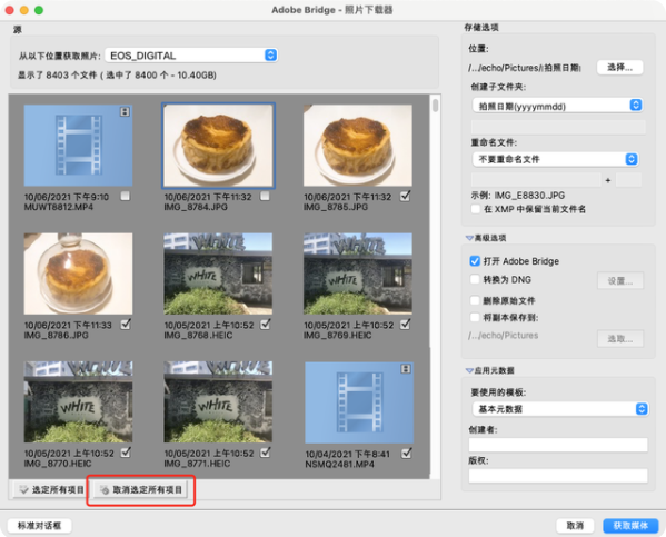 如何用Adobe Bridge从相机中下载图像7