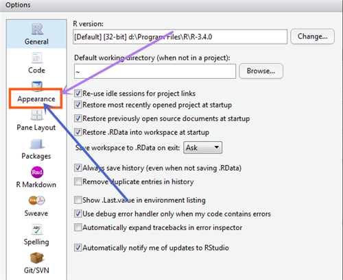 RStudio设置字体与背景截图2