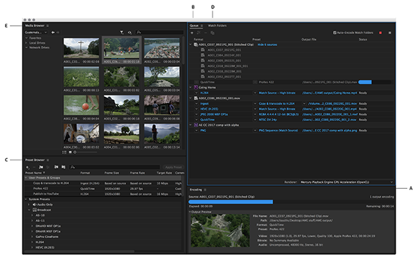 Adobe Media Encoder 工作区截图