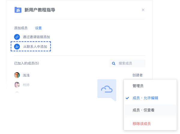 为共享文件夹的成员设置不同权限截图