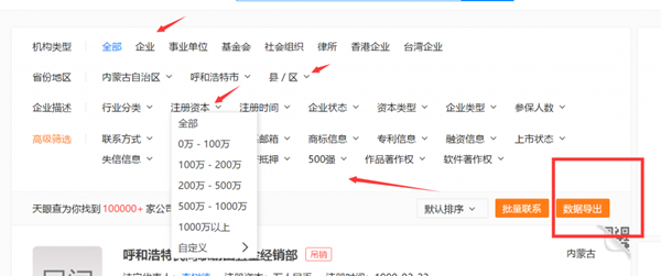 天眼查批量导出数据教程截图