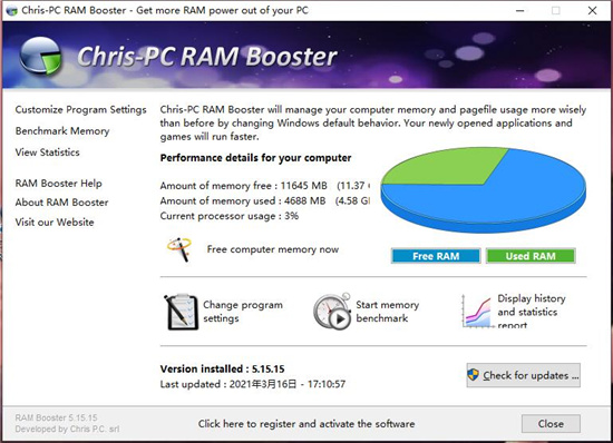 【ChrisPC RAM Booster中文版下载】ChrisPC RAM Booster激活版 v5.15.15 免费中文版