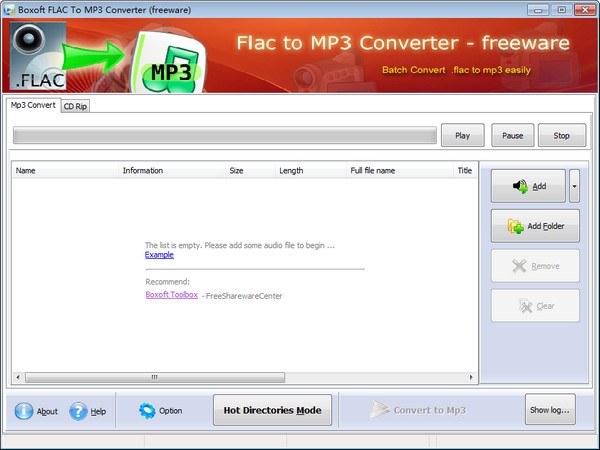 【Boxoft free Flac to MP3 Converter下载】Boxoft free Flac to MP3 Converter(Flac转MP3格式工具) v1.0 官方版