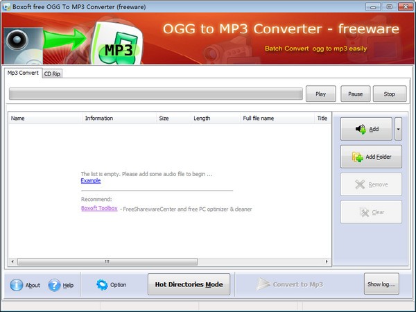 【Boxoft free Ogg to MP3 Converter官方版下载】Boxoft free Ogg to MP3 Converter(Ogg到MP3转换器) v1.0 官方版